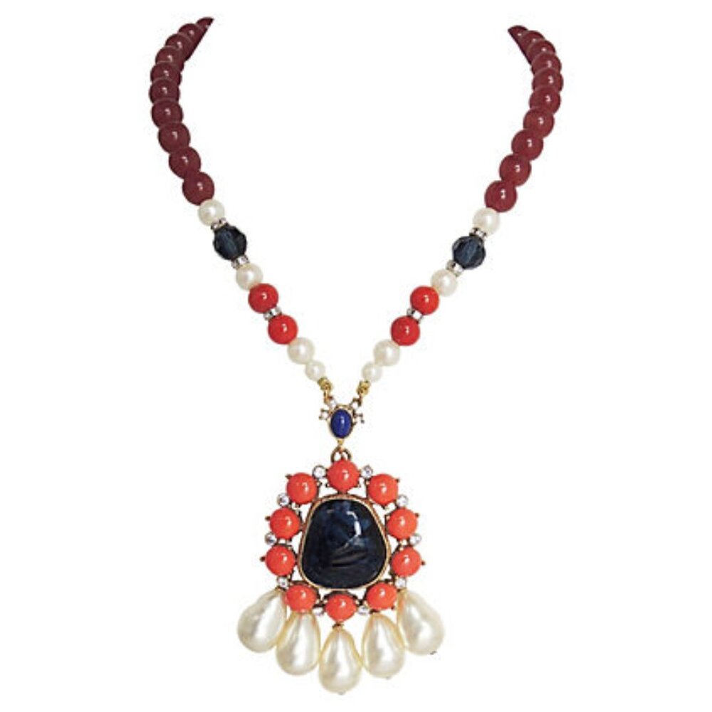 Gerard Yosca Faux-Baroque Pearl & Rhinestone Pendant Necklace